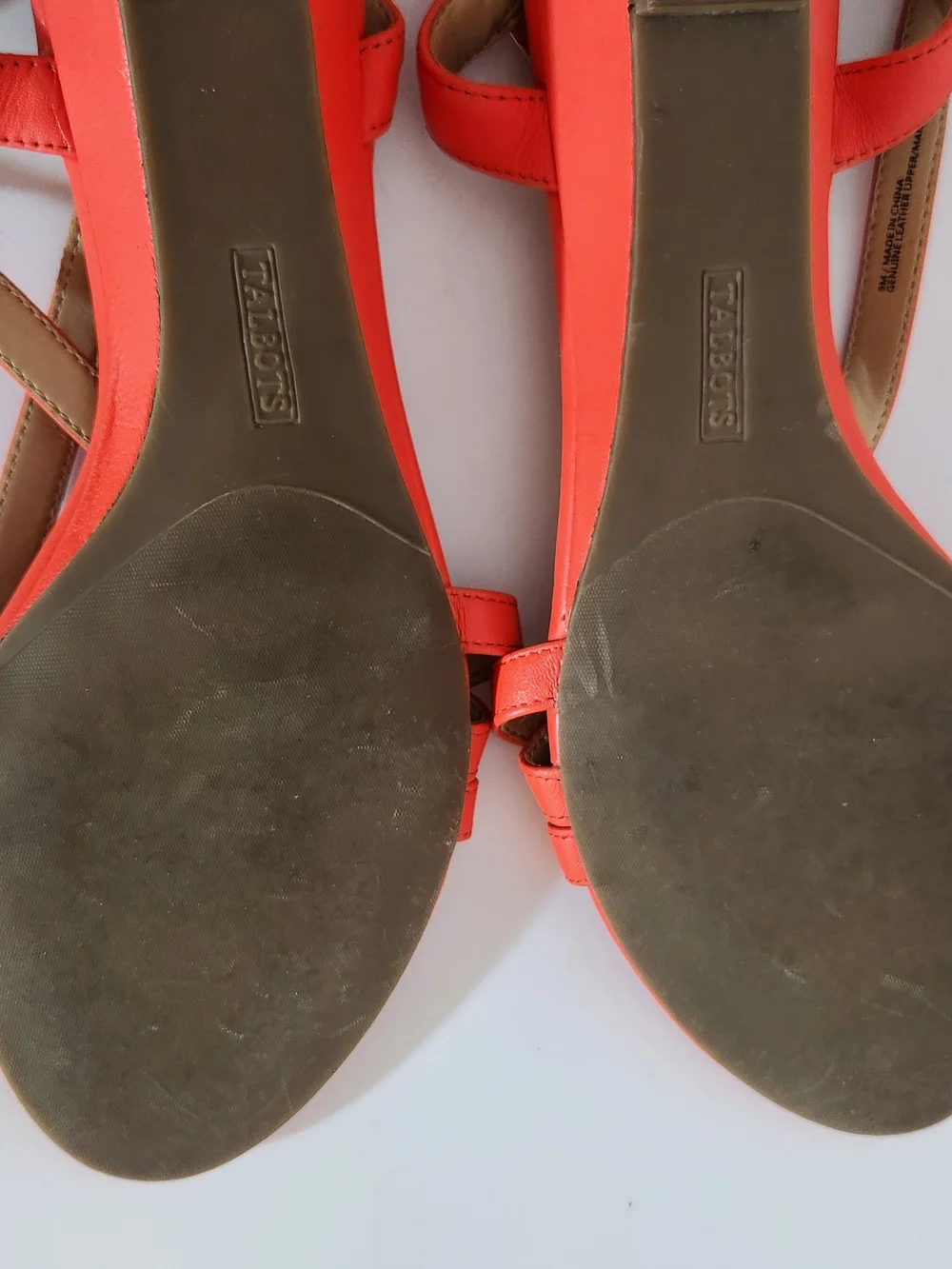 Talbots Coral Orange Leather Strappy Wedge Flats Adjustable Strap Size 9